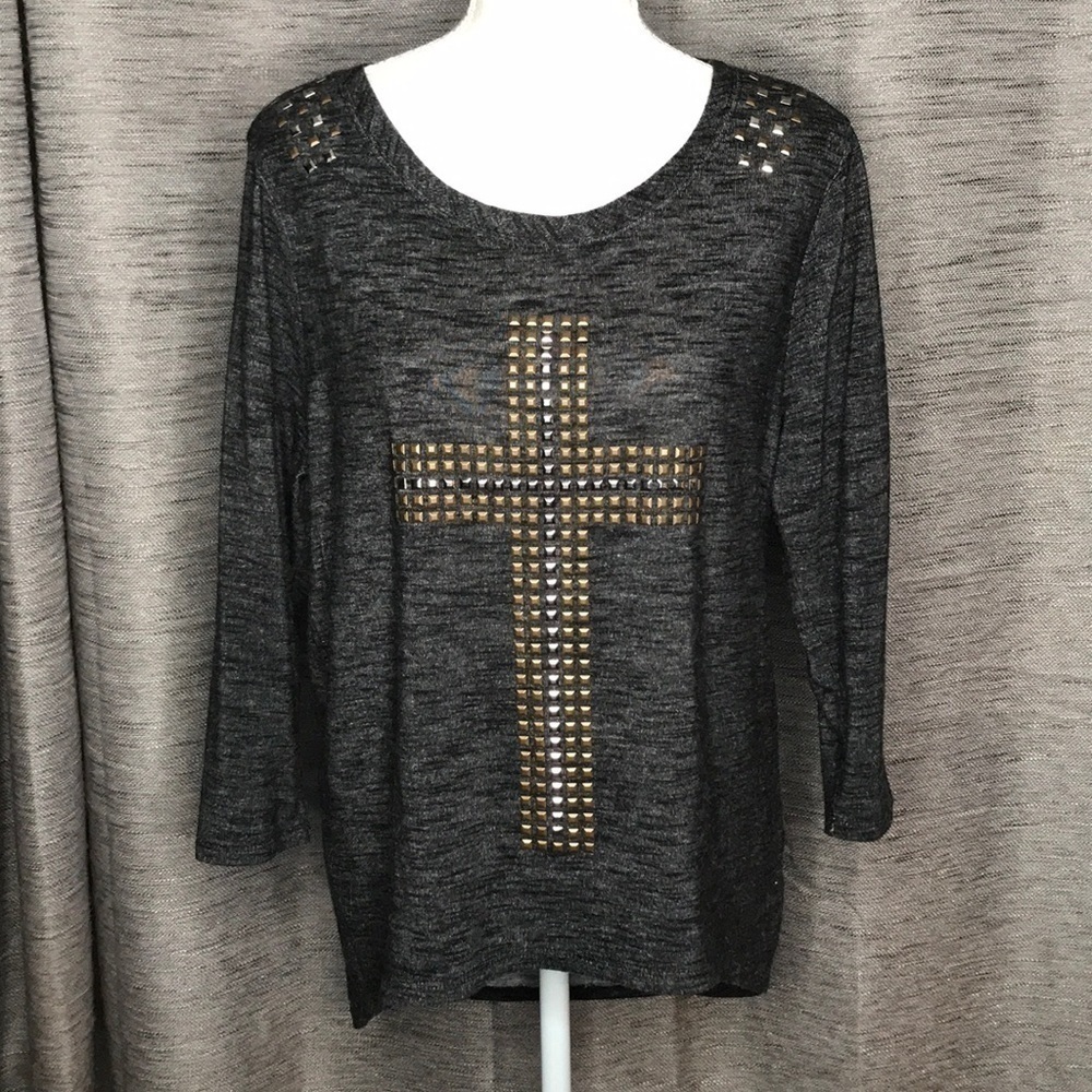ROCK 47 by wrangler MEDIUM GRAY CROSS HENLEY TSHIRT